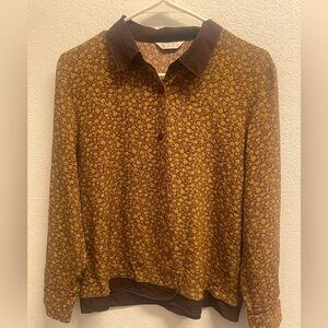 Vintage Button-Up Long Sleeve Floral Blouse